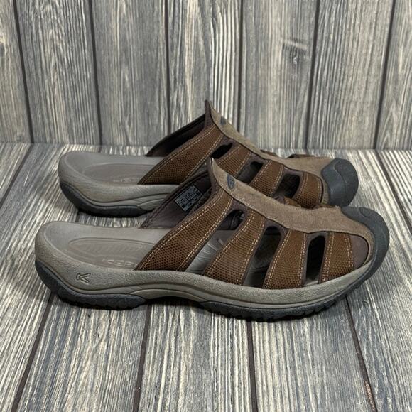 Keen Aruba II Men Slide Sandals Leather Brown Slip On Closed Toe Sz 9.5 1018777 - Picture 1 of 8